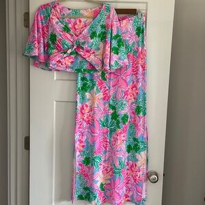 Lilly Pulitzer Pink and Green Floral Maxi Dress